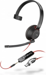 Jednostranný headset POLY Blackwire 5210 USB‑C s 3,5 mm jackom a adaptérom USB‑C/USB‑A