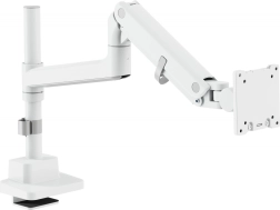 Biele plynové rameno na monitor so stolovou svorkou, 57" / 27 kg, VESA 75x75 a 100x100