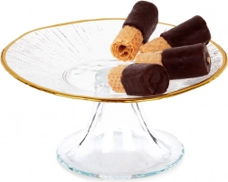Sklenený stojan na tortu so zlatým okrajom 15,5 cm