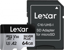 MicroSD karta 64 GB C10 A2 U3 V30 Silver Plus 205/100 MB/s