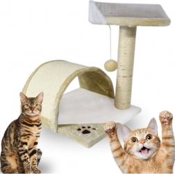 Mačacie škrabadlo s hamakom a búdkou, bielo‑béžové 43 cm