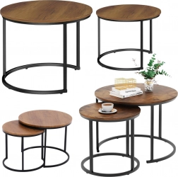 Sada okrúhlych konferenčných stolíkov 2v1 z prírodného dreva