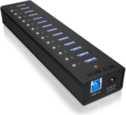 Icy Box aktívny USB 3.0 hub z hliníka, 13 portov + nabíjací port