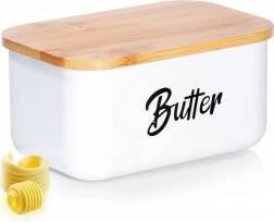 Biela oceľová maselnička s bambusovým viečkom Vilde