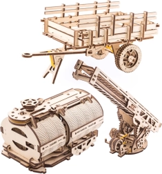 UGEARS príslušenstvo k trucku UGM-11 – požiarny rebrík, korba a cisterna (3D drevené mechanické moduly)