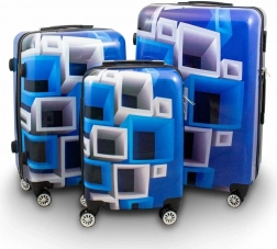 Sada kufrov z polykarbonátu, modrá s bielymi štvorcami (XL, L, M)