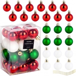 Vianočné ozdoby na stromček, nerozbitné gule červené, zelené a biele 3 cm, sada 24 ks