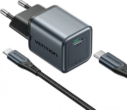 GaN USB‑C nabíjačka 20 W s káblom USB‑C – Lightning 1 m (sivá) Vention