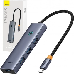 USB‑C rozbočovač na 4× USB 3.0 Baseus UltraJoy (kozmická sivá)
