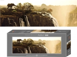 Panoramatické puzzle slon pri Viktóriiných vodopádoch 1000 dielikov