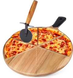 Drevená pizza doska s krájačom 30 cm, obojstranná 2-dielna sada