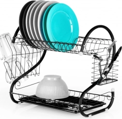 Čierny dvojúrovňový odkvapkávač na riad 52 × 24,5 × 38 cm Vilde