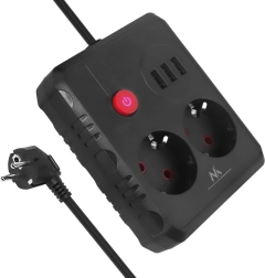 Predlžovacia prepäťová lišta 2 zásuvky a 3× USB, 2500 W, 3 m, čierna