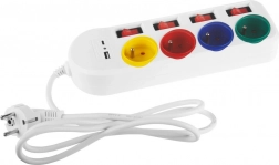 Predlžovací kábel Maclean s USB A/C a individuálnymi vypínačmi