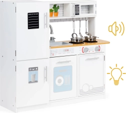 Drevená detská kuchynka s LED svetlom a riadom ECOTOYS