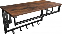 Nástenná loftová polička s vešiakmi z dreva a kovu