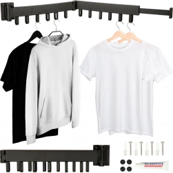 Skladací nástenný teleskopický sušiak na prádlo, 12 háčikov, 90 cm – čierny