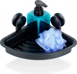 Rohová sprchová polička s prísavkami, čierna 28 × 22 × 12 cm