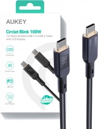 USB-C kábel Aukey s LED displejom a pleteným povrchom