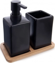 Dolomitová kúpeľňová sada 3-dielna čierna s bambusovou táckou Vilde