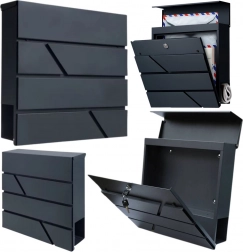 Veľká antracitová poštová schránka na listy a noviny A4 37 × 37 × 11 cm