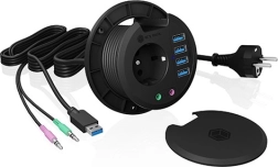 Stolový hub ICY BOX 80 mm so 4× USB 3.0, audio a zásuvkou 230 V