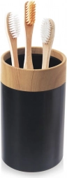 Kúpeľňový pohárik čierny s dreveným akcentom 7,5 × 11,5 cm