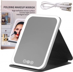 Skladacie LED zrkadlo s puzdrom, 3 režimy osvetlenia a plynulou reguláciou jasu 18,5 cm