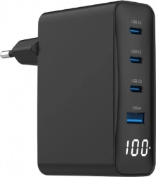 Univerzálna GaN Nabíjačka 100W 1xUSB-A 3xUSB-C Rýchle Nabíjanie LCD čierna