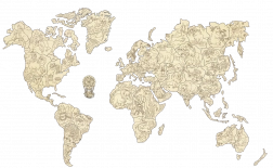 Drevená mapa sveta so zvieratkami veľkosť M (57 × 38 cm) WOODEN CITY