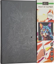 Maľovanie podľa čísel na čierne plátno – mačka