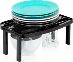 Kuchynská stohovateľná polica, čierna, nastaviteľná výška 31 × 22 × 14,5/11,5 cm