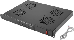Horizontálny ventilačný panel 1U s LCD a termostatom pre 19" rack, 4 ventilátory, 230 V, čierny