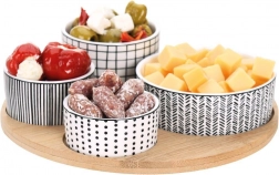 Porcelánové mištičky na občerstvenie na bambusovom tácke, 5-dielna sada