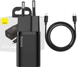 Baseus Super Si rýchlonabíjačka 1C 20W s USB-C na Lightning káblom 1m čierna