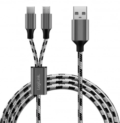 Opletený USB 2.0 kábel USB‑A na Micro USB + USB‑C 1,2 m