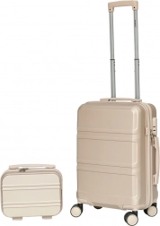 Kabínový kufor a kozmetický kufrík z ABS, šampanské – ľahká cestovná sada 56 cm