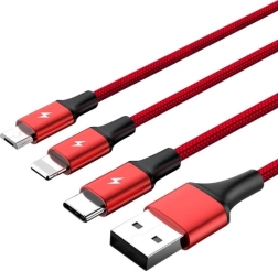 Univerzálny nabíjací kábel 3v1 USB s konektormi USB-C, microUSB a Lightning, 1,2m