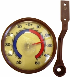 Vonkajší mechanický teplomer, -50 až +50 °C, hnedý plast, 7,1 × 2 cm