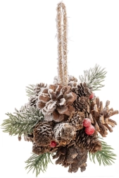 Závesná plastová guľa v tvare šišky červená 12 cm