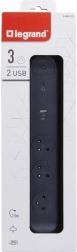 Predlžovací prepäťový rozbočovač 3 zásuvky s USB A/C, 1,5 m, čierny