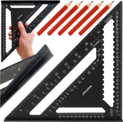 Tesársky uholník 30 × 30 cm BIGSTREN s mierkou 90° a 45° + 5 ceruziek