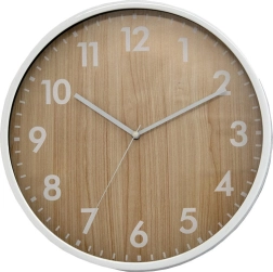 Nástenné hodiny 30,5 cm biele s dekorom dreva