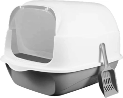 Krytá mačacia toaleta s výklopnou hornou časťou a lopatkou