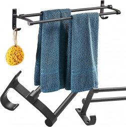 Dvojitý nástenný držiak na uteráky, čierny kov, 58,6 cm