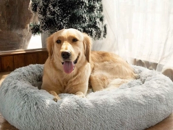 Plyšový pelech pre mačky a malých psov 50 cm – Sivá