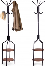 Stojací vešiak na oblečenie s policami 8 háčiky 180 cm čierna ModernHome