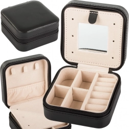 Cestovná šperkovnica s organizérom a zrkadlom, čierna, 10 × 10 × 5 cm