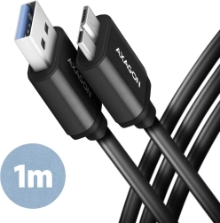 Kábel AXAGON Micro-B USB na USB-A 3.2 Gen 1, 1m, 3A, ALU, PVC, čierny