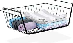 Závesný košík pod policu, kovový, čierny 40,5 × 26,5 × 14,5 cm